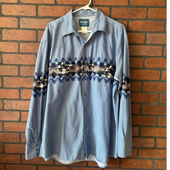 Wrangler Mens XL Tribal Print Western Shirt Navajo Cowboy Vintage Button Down - Picture 1 of 16